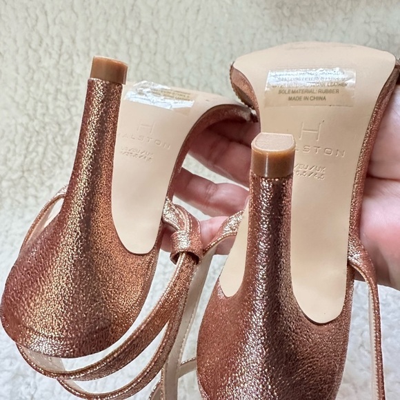 Halston Rhinestone Ankle Strap Sandal - Heels open toe Rosegold Sparkle Party 6 - Picture 3 of 14